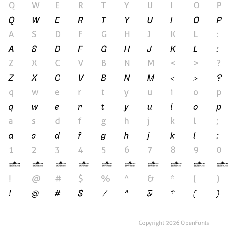 Character Map of Stinger Trial Italic
