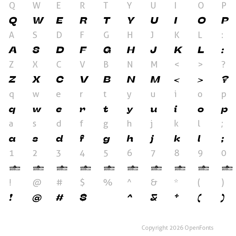 Character Map of Stinger Wide Trial Bold Italic