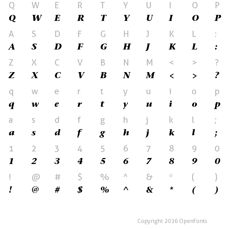 Character Map of Stone Serif ITC Pro Bold Italic