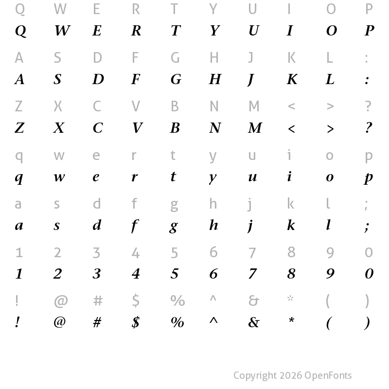 Character Map of Stone Serif ITC Pro Semi Bold Italic