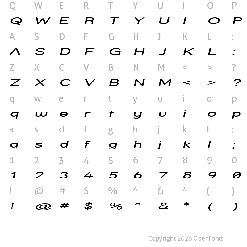 Character Map of Street - Expanded Italic