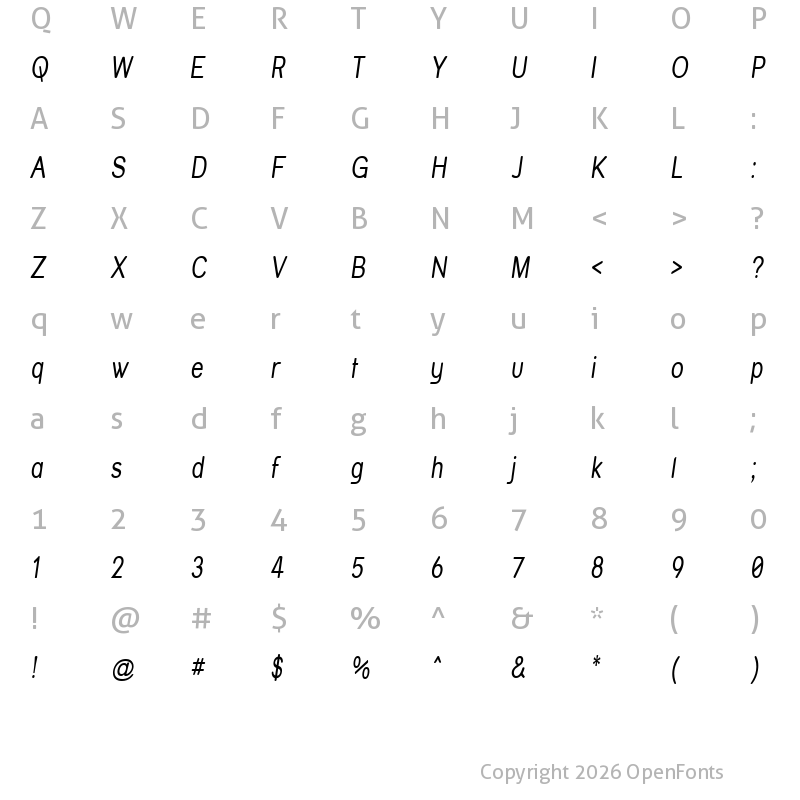 Character Map of Street Variation - Narrow Italic