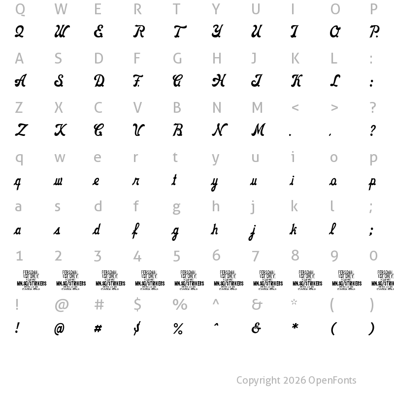 Character Map of Strikers Script PERSONAL Regular