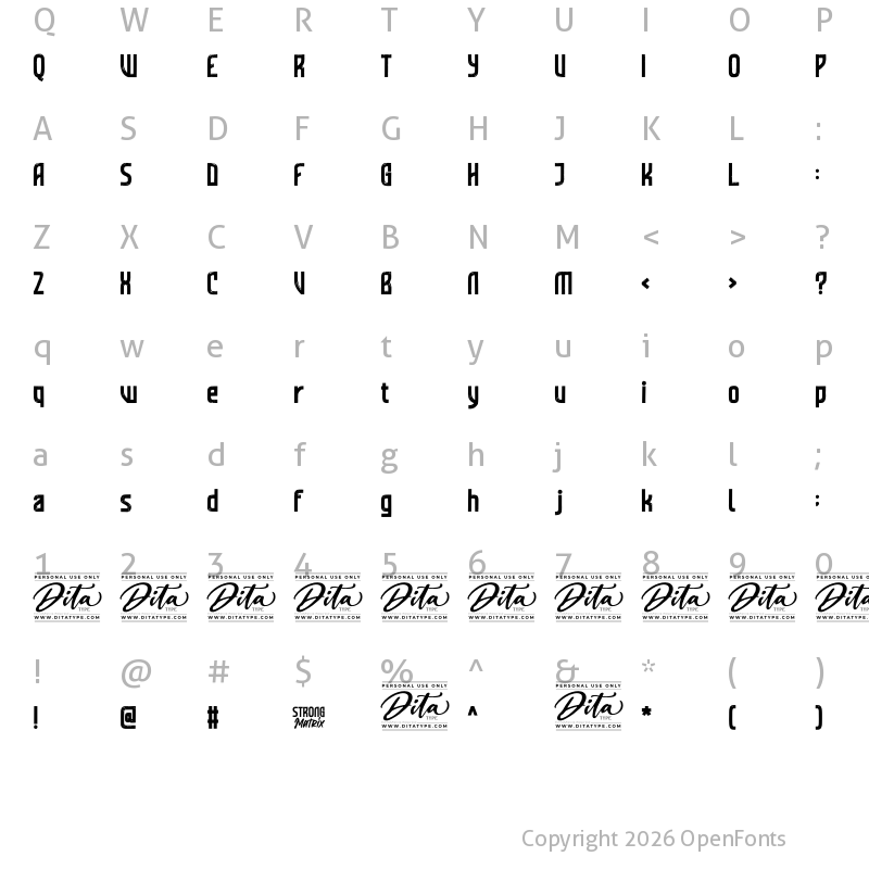 Character Map of Strong Matrix Display Personal Use Display