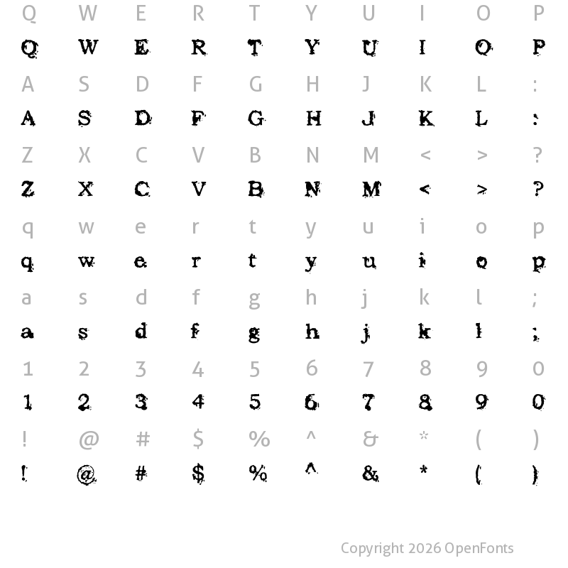 Character Map of Struck Dead Regular