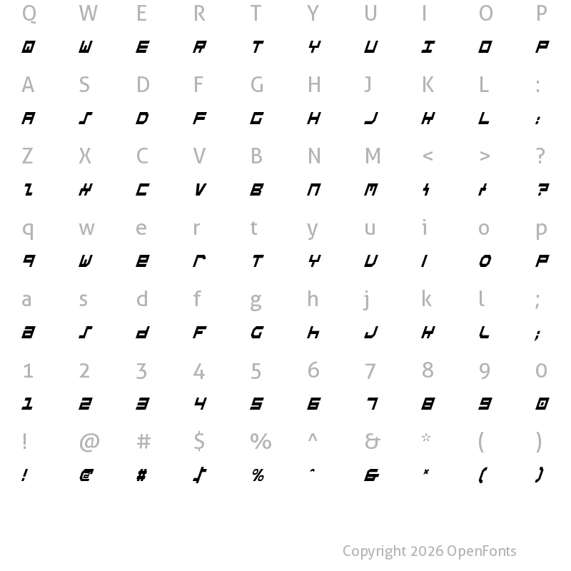 Character Map of Stuntman Condensed Italic Condensed Italic