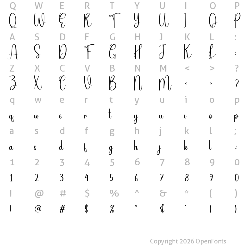 Character Map of Style Calligraphy Regular