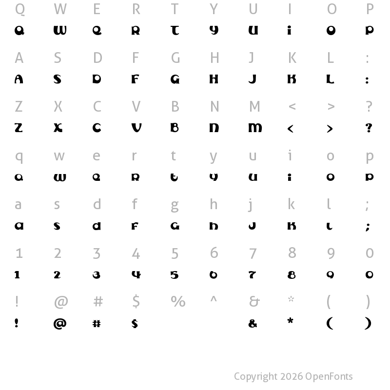 Character Map of Subelair Regular