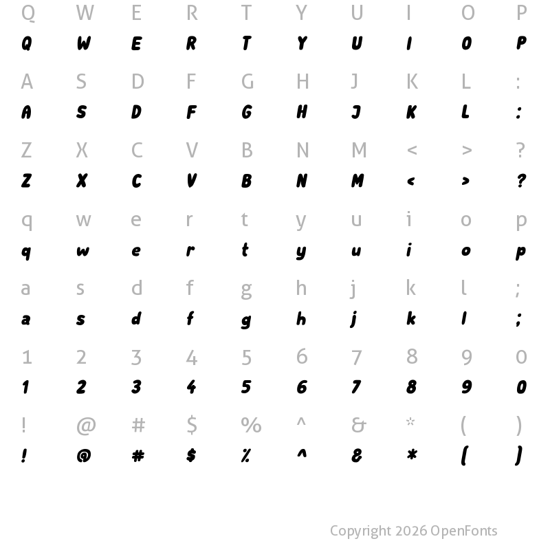 Character Map of Subscribe Italic