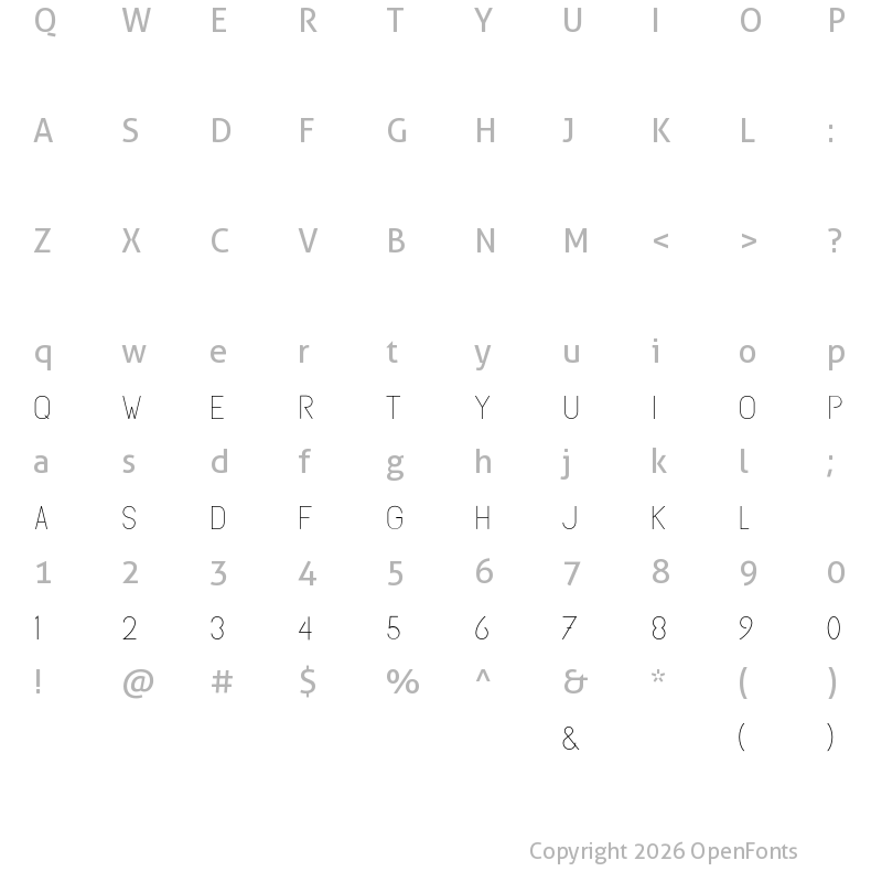 Character Map of Subtle Sans Light Regular
