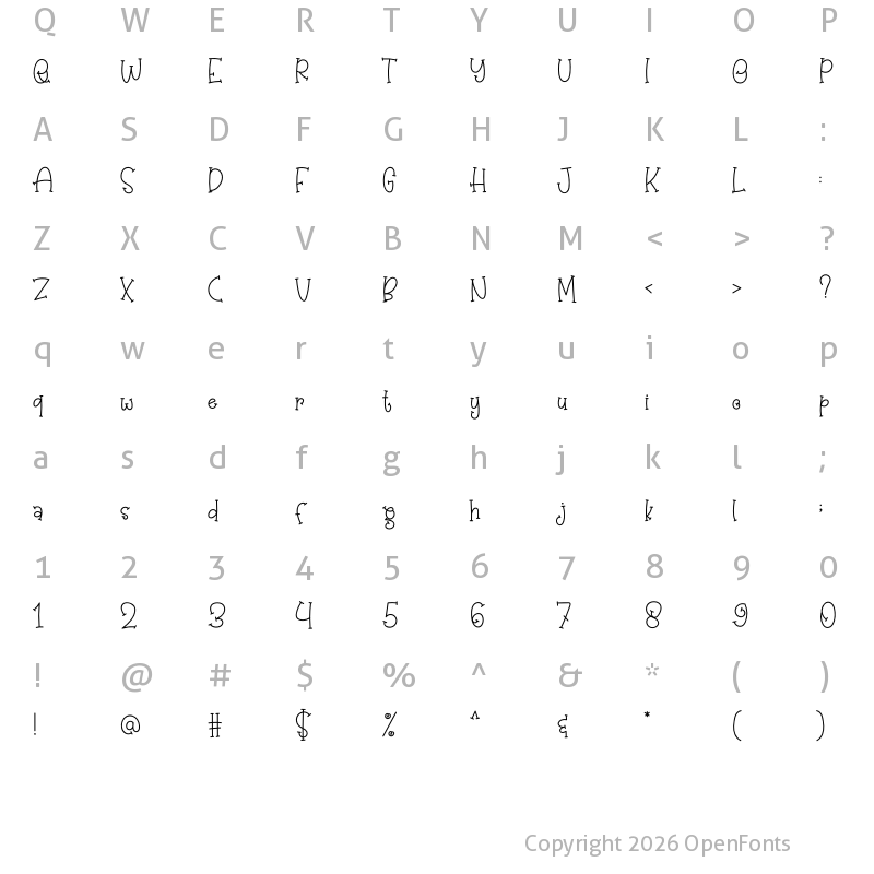 Character Map of Sugar Baby Regular