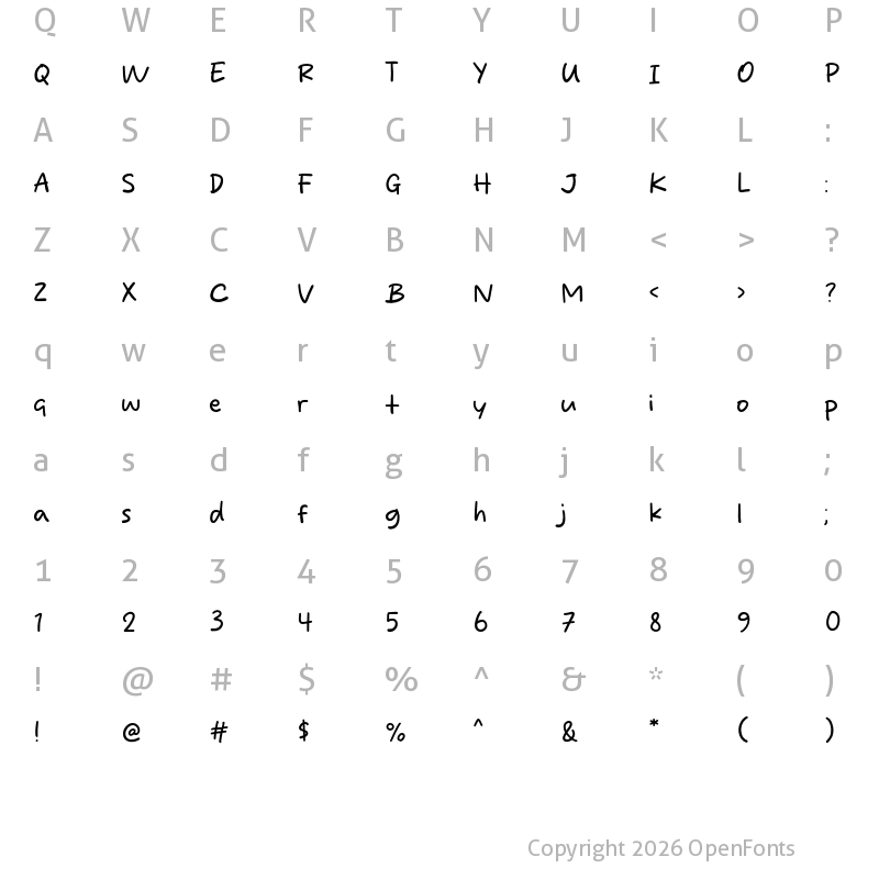 Character Map of Sugar Handy Regular