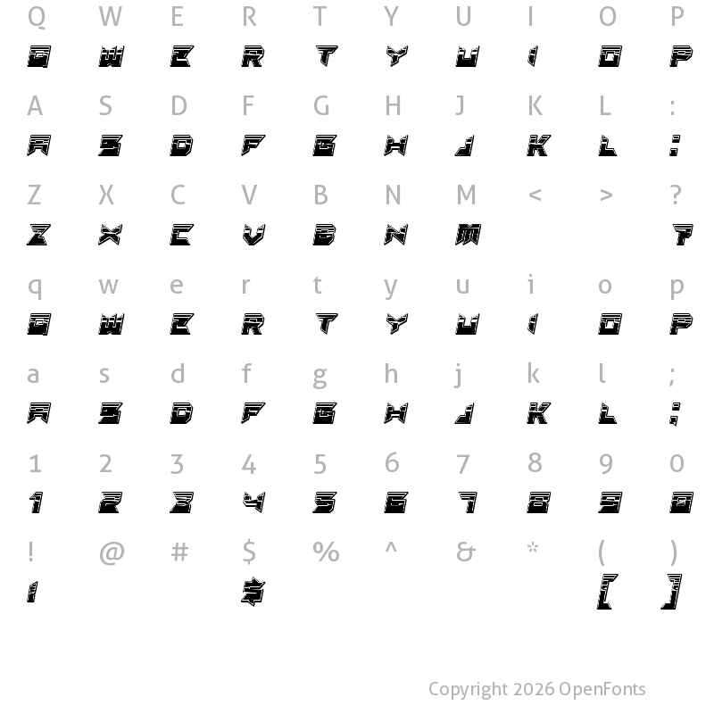 Character Map of Suggested 3d Filled Gradient Regular