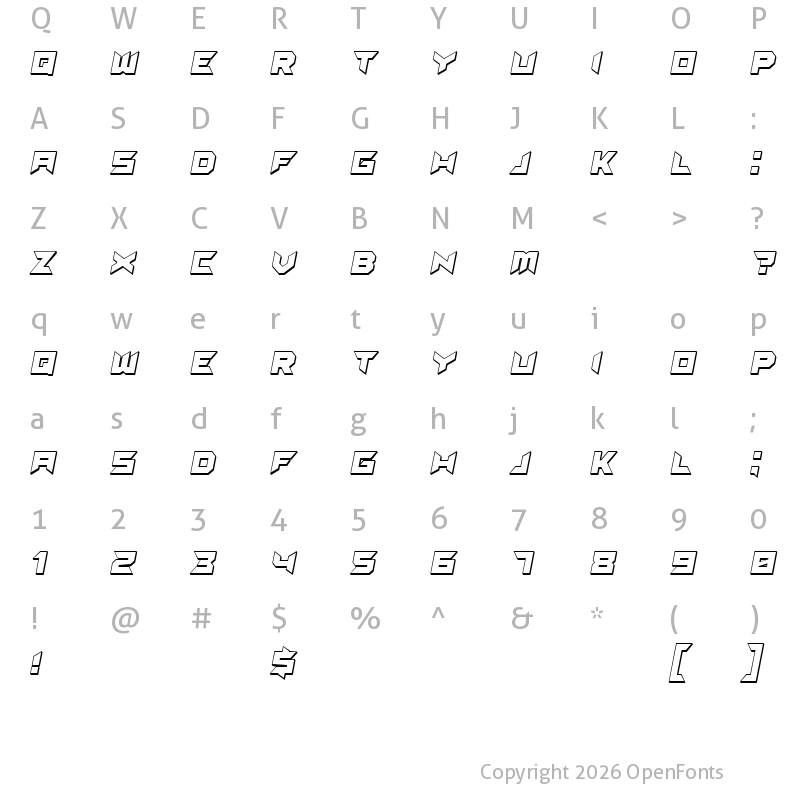 Character Map of Suggested 3D Italic