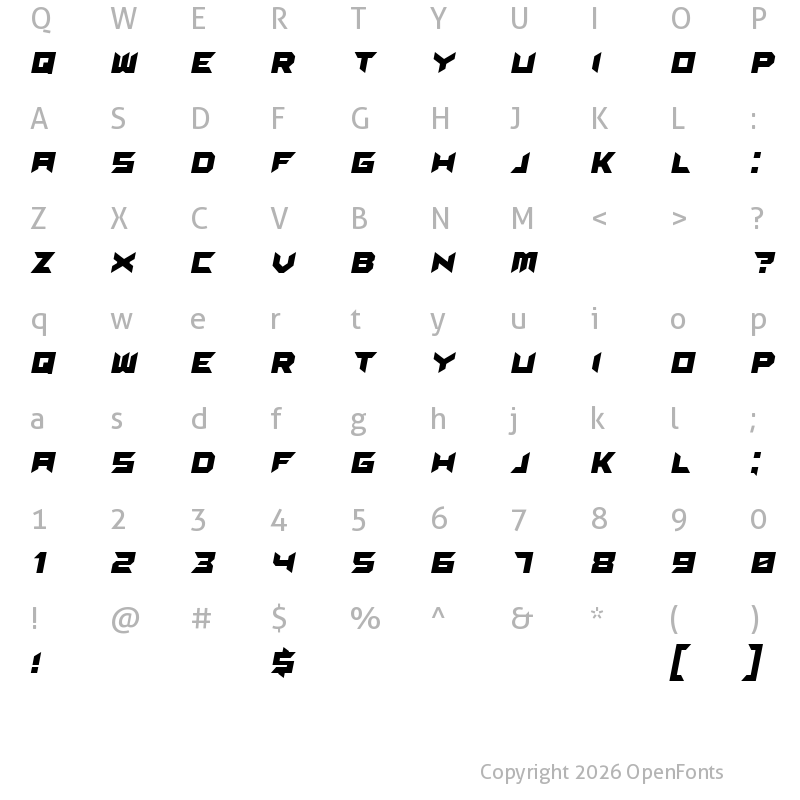 Character Map of Suggested Italic