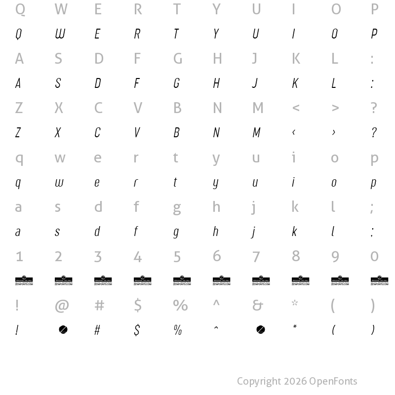 Character Map of Sugo Pro Classic Trial ExtraLight Italic