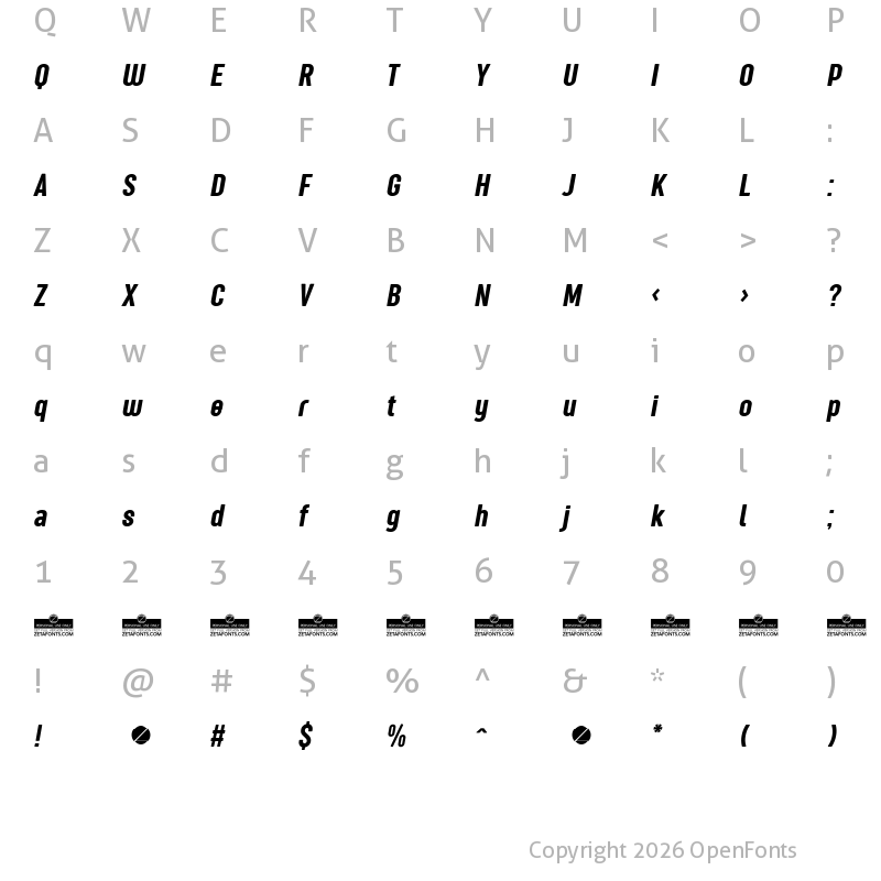Character Map of Sugo Pro Classic Trial Italic
