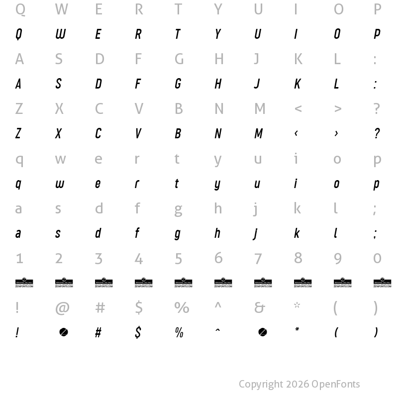 Character Map of Sugo Pro Classic Trial Light Italic