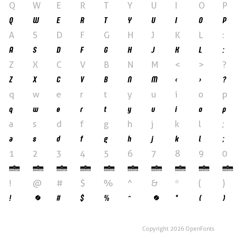 Character Map of Sugo Pro Display Trial Italic