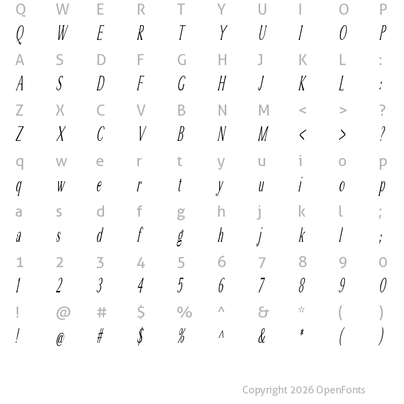 Character Map of Sulangor Cond Slant