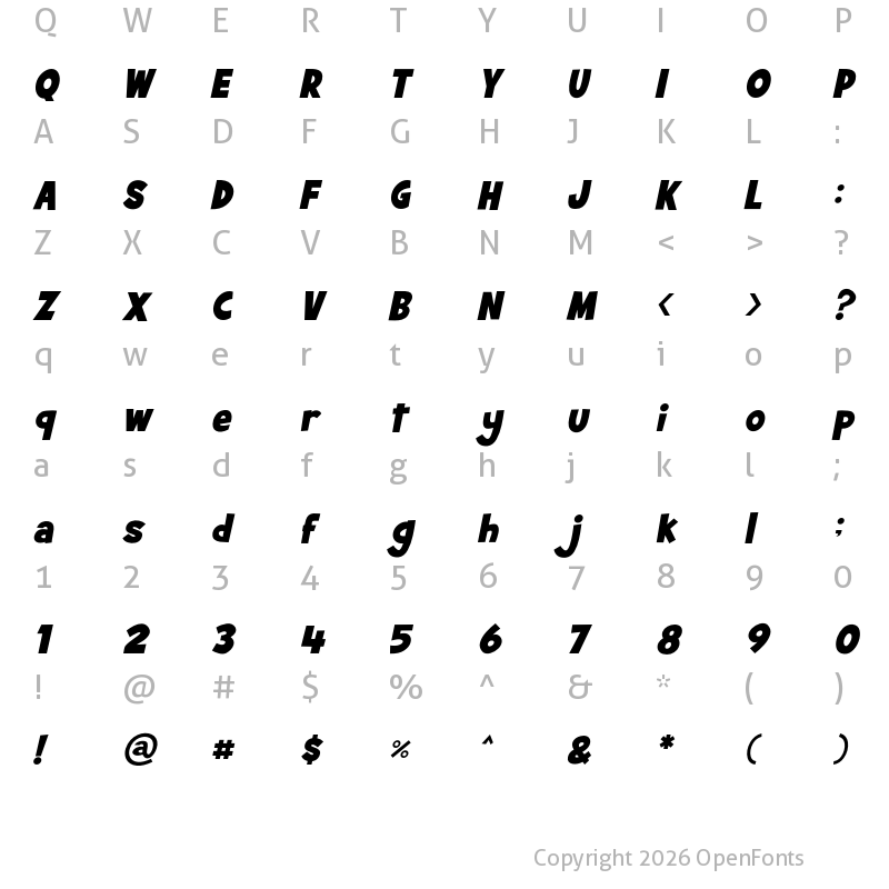 Character Map of Summer Blaster Italic