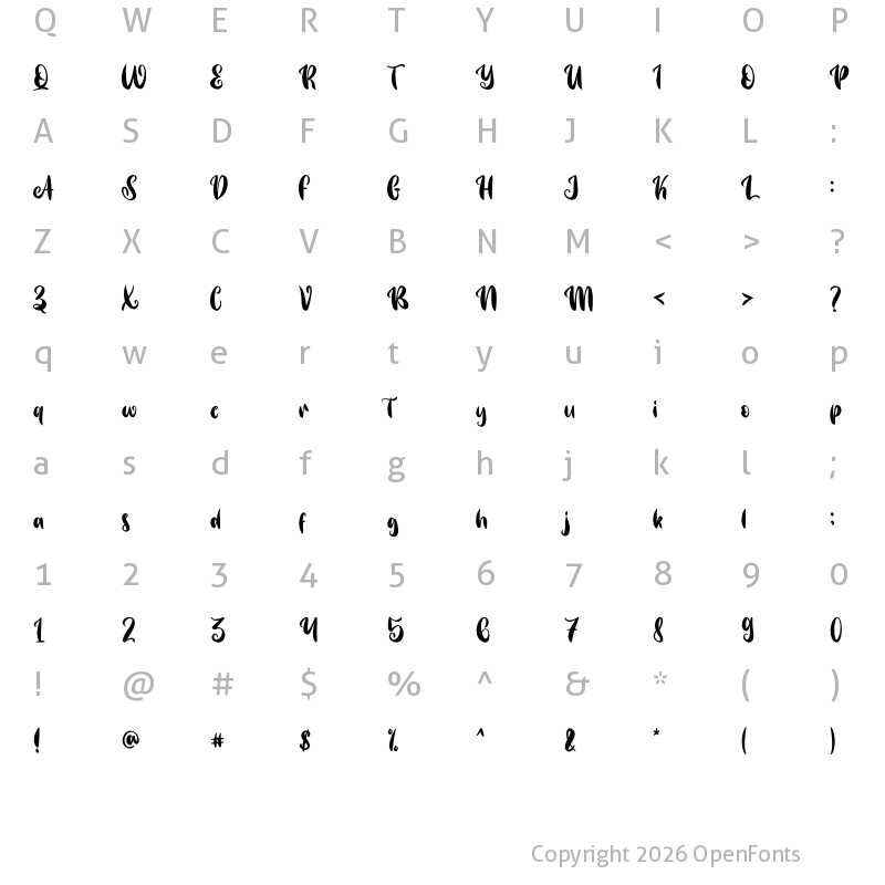 Character Map of Summer Vibrant - Personal Use Regular