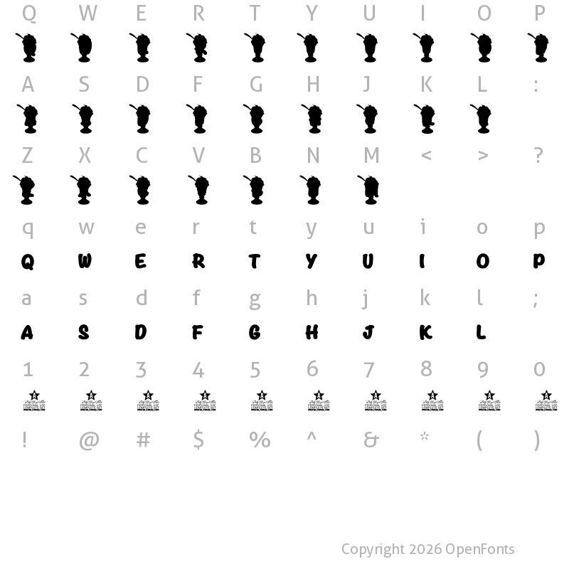 Character Map of Sundae Hit Personal Use Bold
