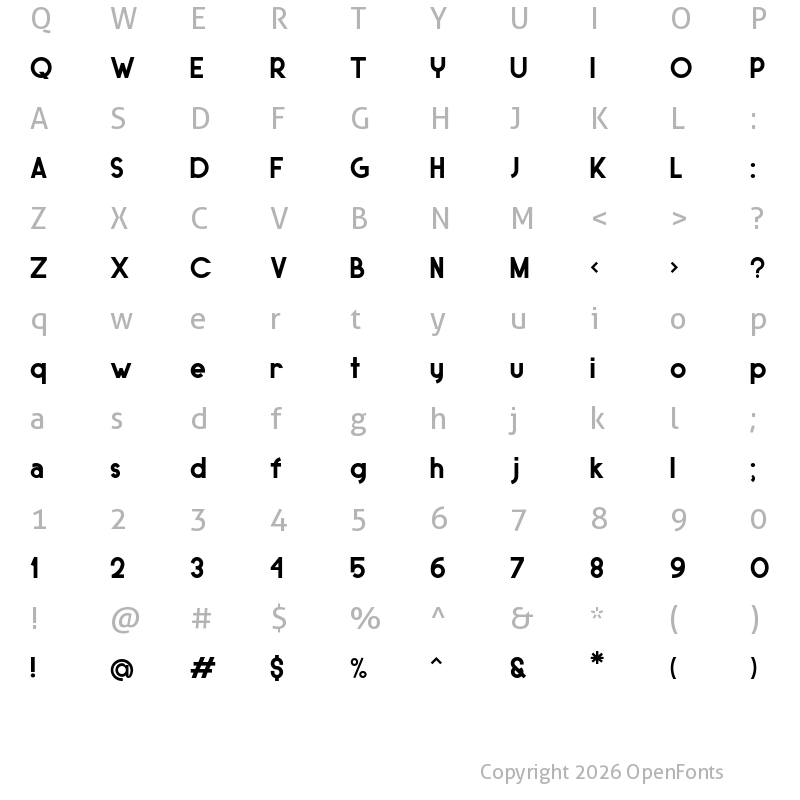 Character Map of SUNDAY Personal use Regular