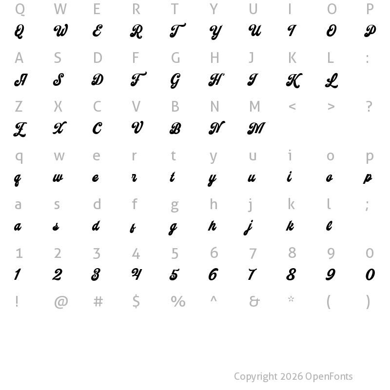 Character Map of Sundries Script DEMO Sundries Script