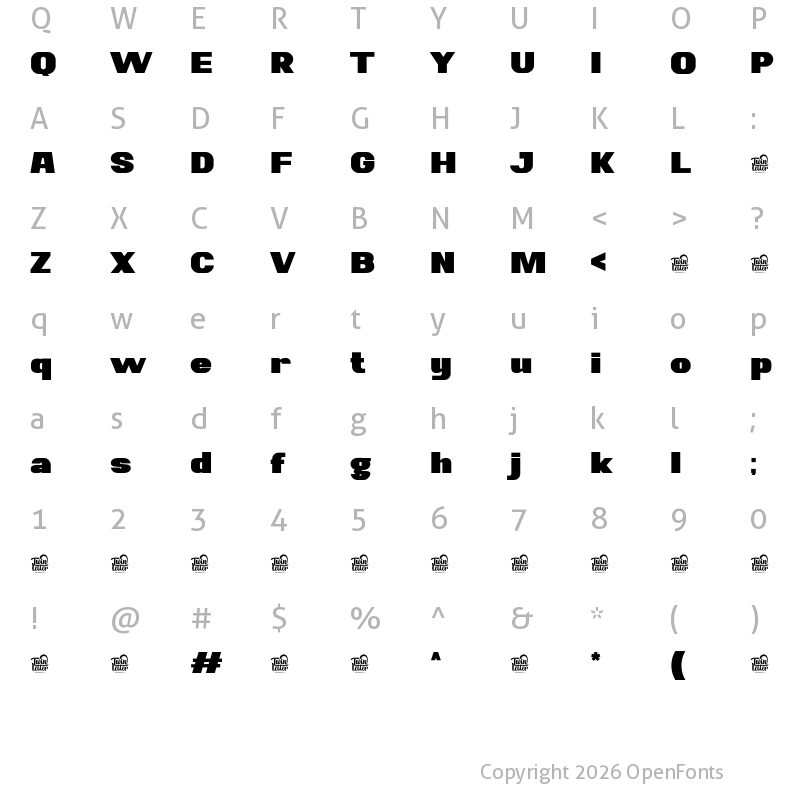 Character Map of Sungar Personal use Black