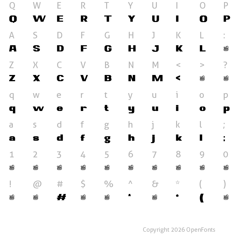 Character Map of Sungar Personal use Bold