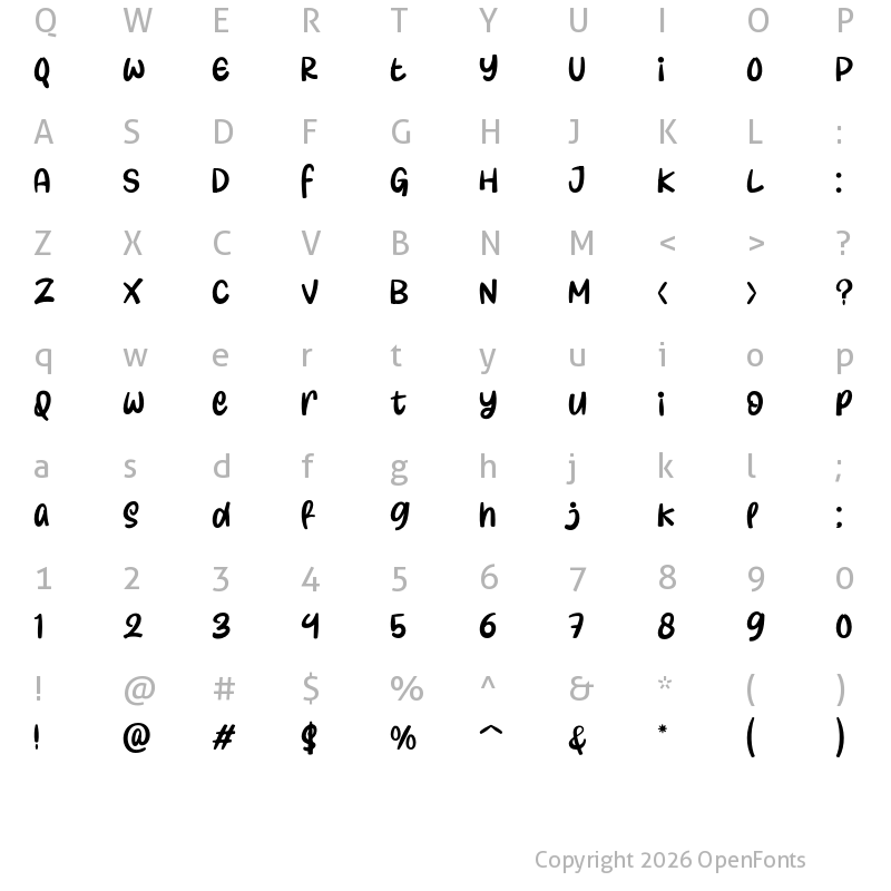 Character Map of Sunshine Valentine Sans Regular