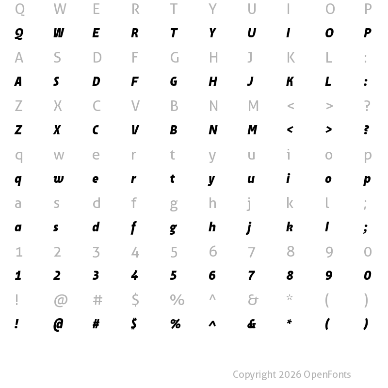 Character Map of SuomiSans Bold Italic