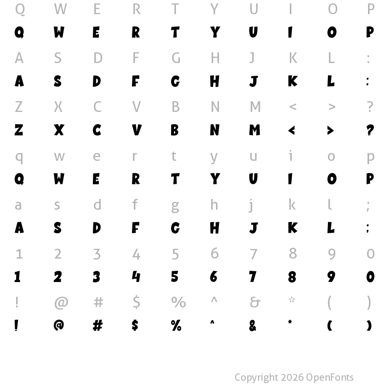 Character Map of Super Boom Regular