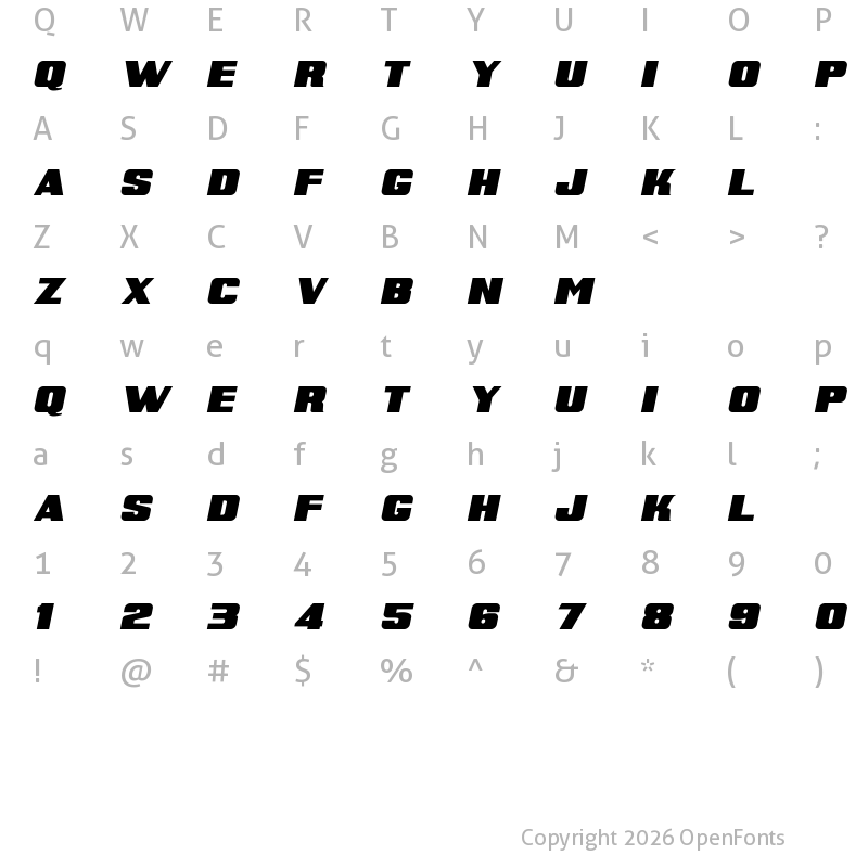 Character Map of Super Retro M54 Italic