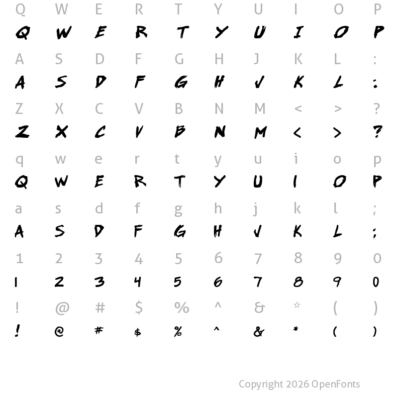 Character Map of Super Webcomic Bros. Bold Italic