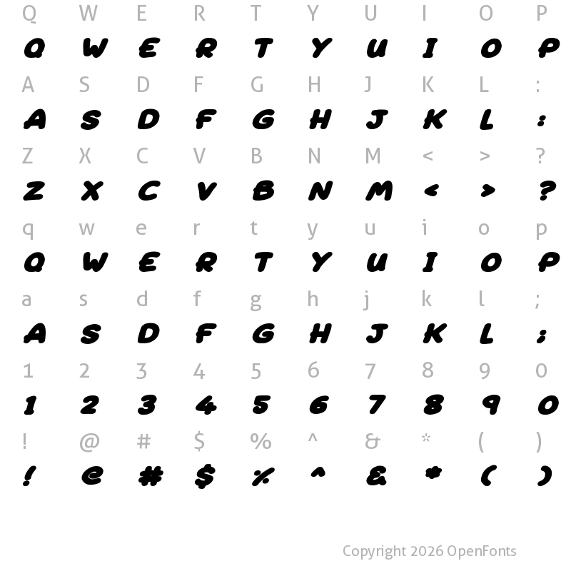 Character Map of Superfats Italic