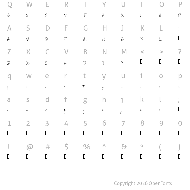 Character Map of SuperLand Thin