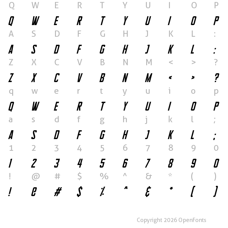 Character Map of Supertalls Italic