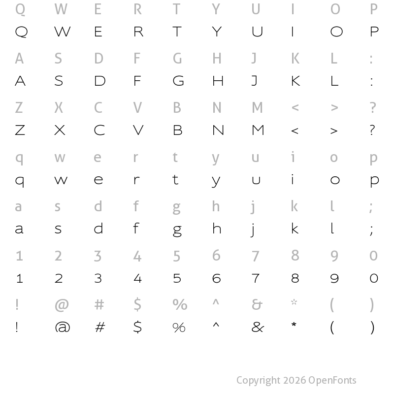 Character Map of Supra XLightExtended