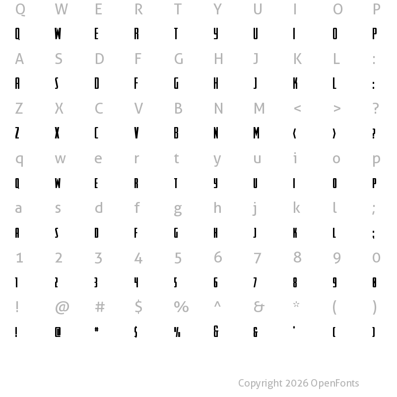 Character Map of SurfQuest Condensed Regular