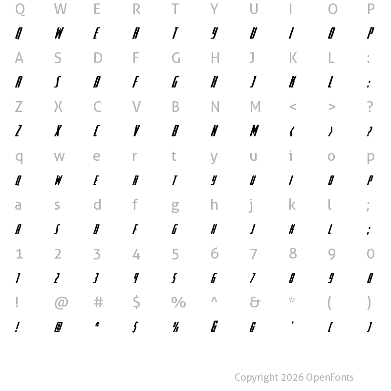 Character Map of SurfQuest Condensed Semi-Ital Regular