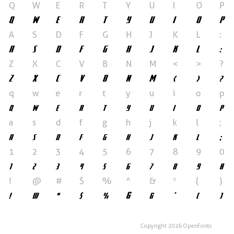 Character Map of SurfQuest Expanded Semi-Italic Regular