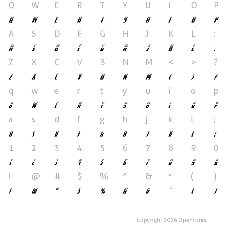 Character Map of SurfQuest Halftone Italic Regular