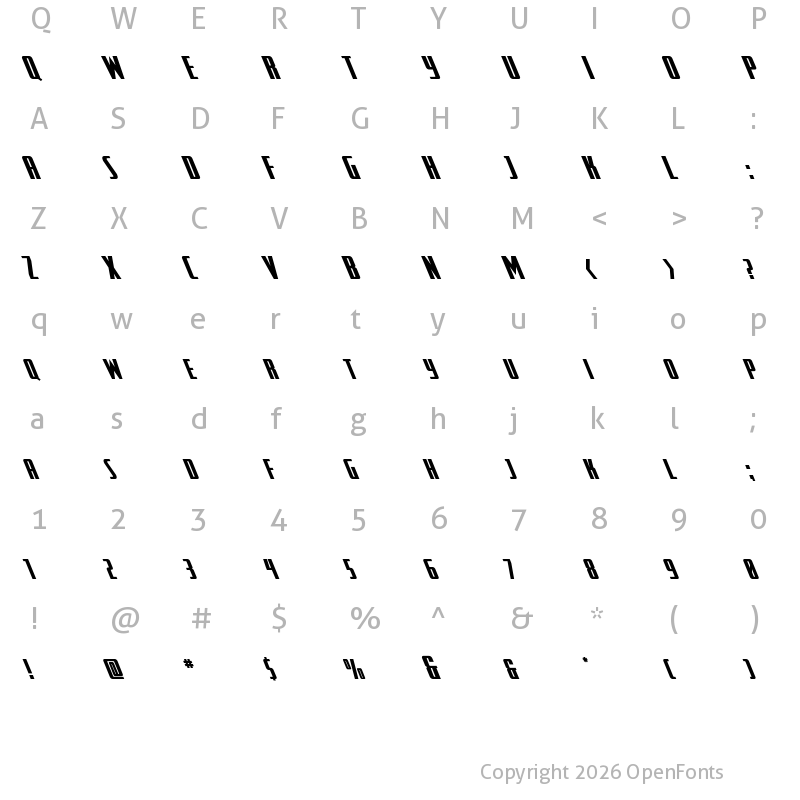 Character Map of SurfQuest Leftalic Regular