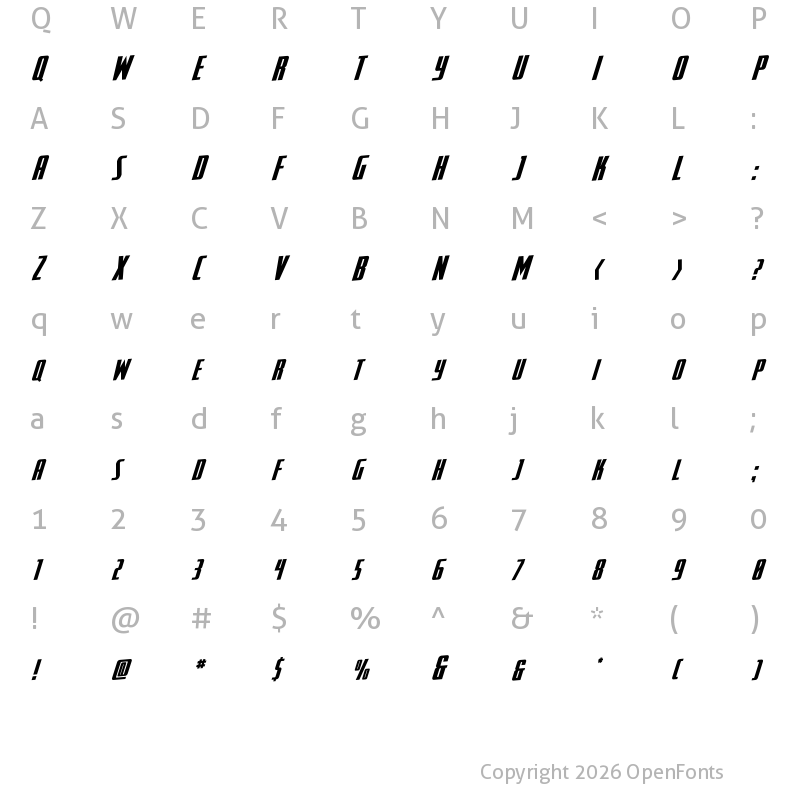 Character Map of SurfQuest Rotalic Regular