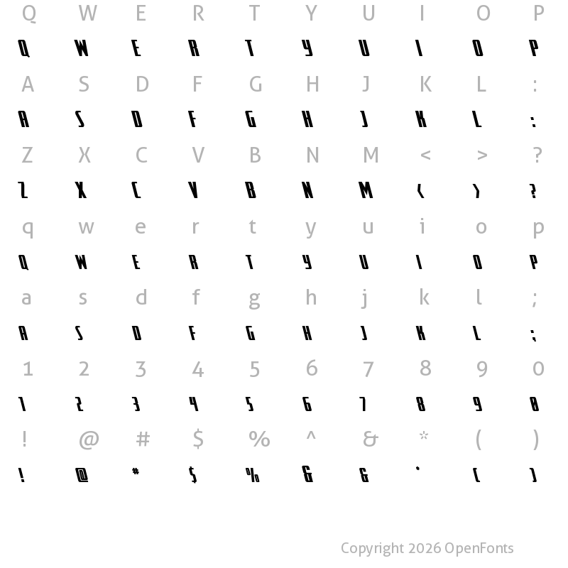 Character Map of SurfQuest Slight-Leftalic Regular