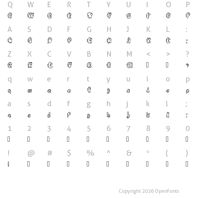 Character Map of Sussy Baka Regular