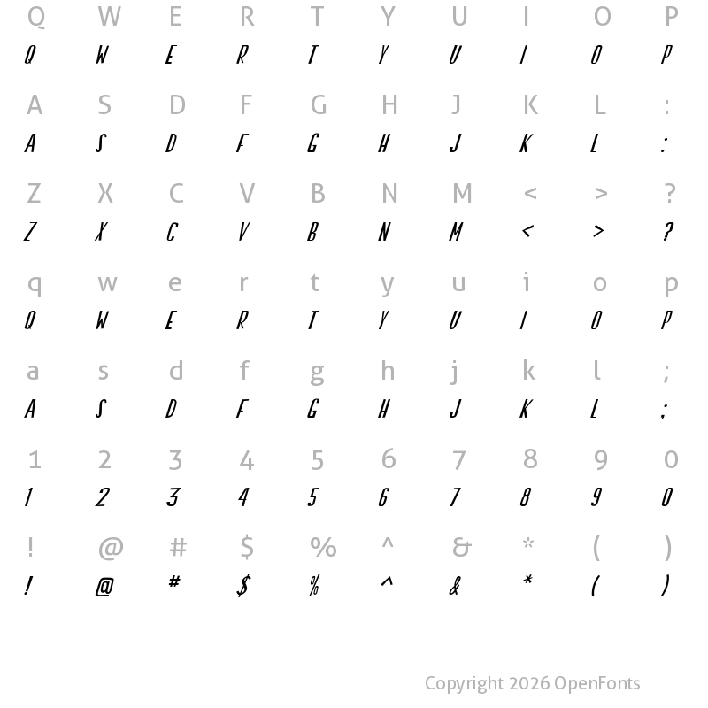 Character Map of Swallow Falls Italic