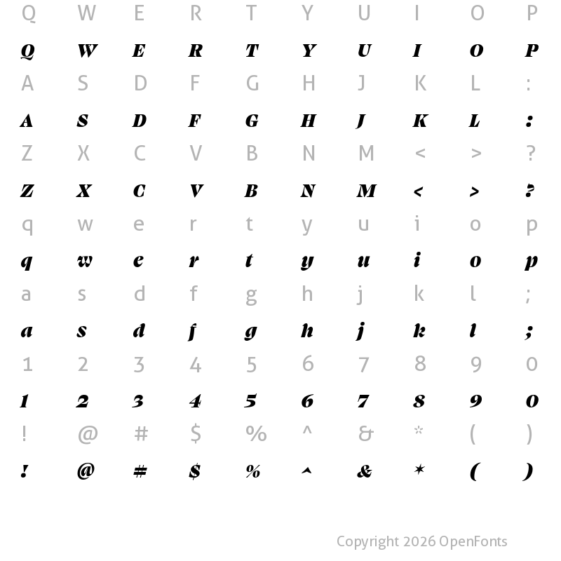 Character Map of Swear Display Black Italic